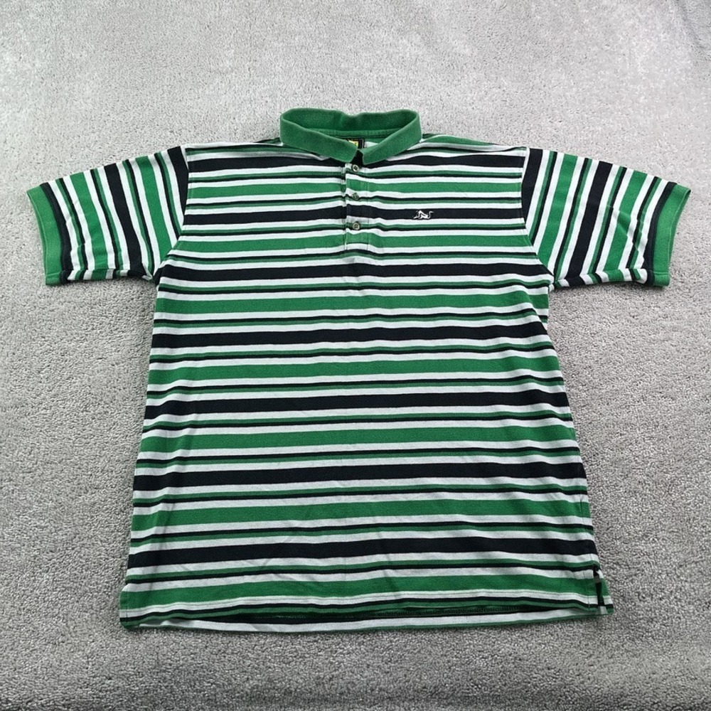 Drunknmunky Polo Shirt Mens Large Green Black‎ Stripes Pique Cotton Rugby